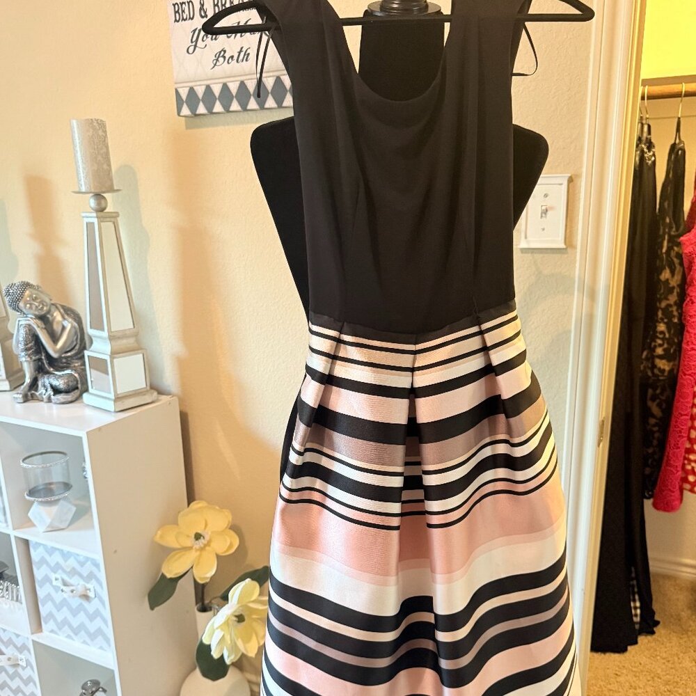 R&M Richards Black/ Striped Bottom Dress